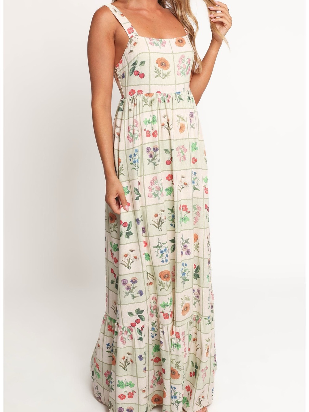 Petal & Pup Sage Green Floral Grid Maxi Dress